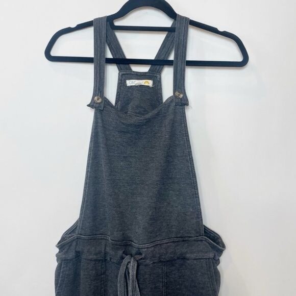 C&C California Jersey Knit Overalls Gray Drawstring Waist Large Pockets - Picture 5 of 10